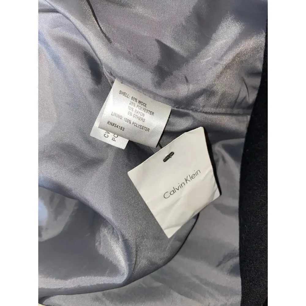 Calvin Klein GUC size 2 Black Double Breasted Wool Blend Button Down Trench Coat